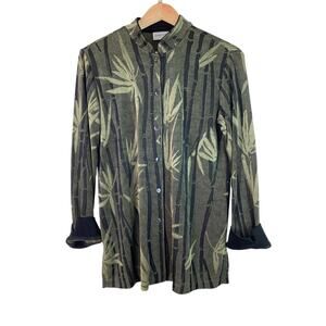 Chico's Travelers Women's M Green Black Bamboo Slinky Acetate Button Up Jacket *